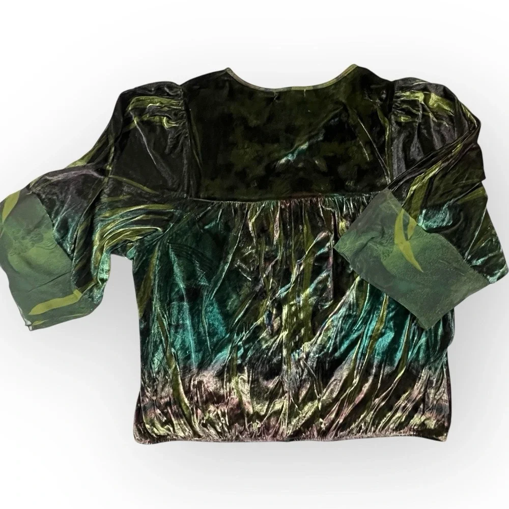 Roz & Ali Iridescent Green Velvet Top Embroidered Dark Fairy Whimsigoth Womens L